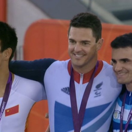 Mark on the podium celebrating gold