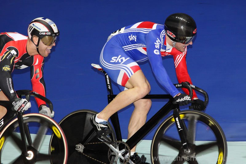 Callum Skinner beats Robert Forstemann in the Revolution Sprint... No thighs in this tongue in cheek picture - ©Chris Maher